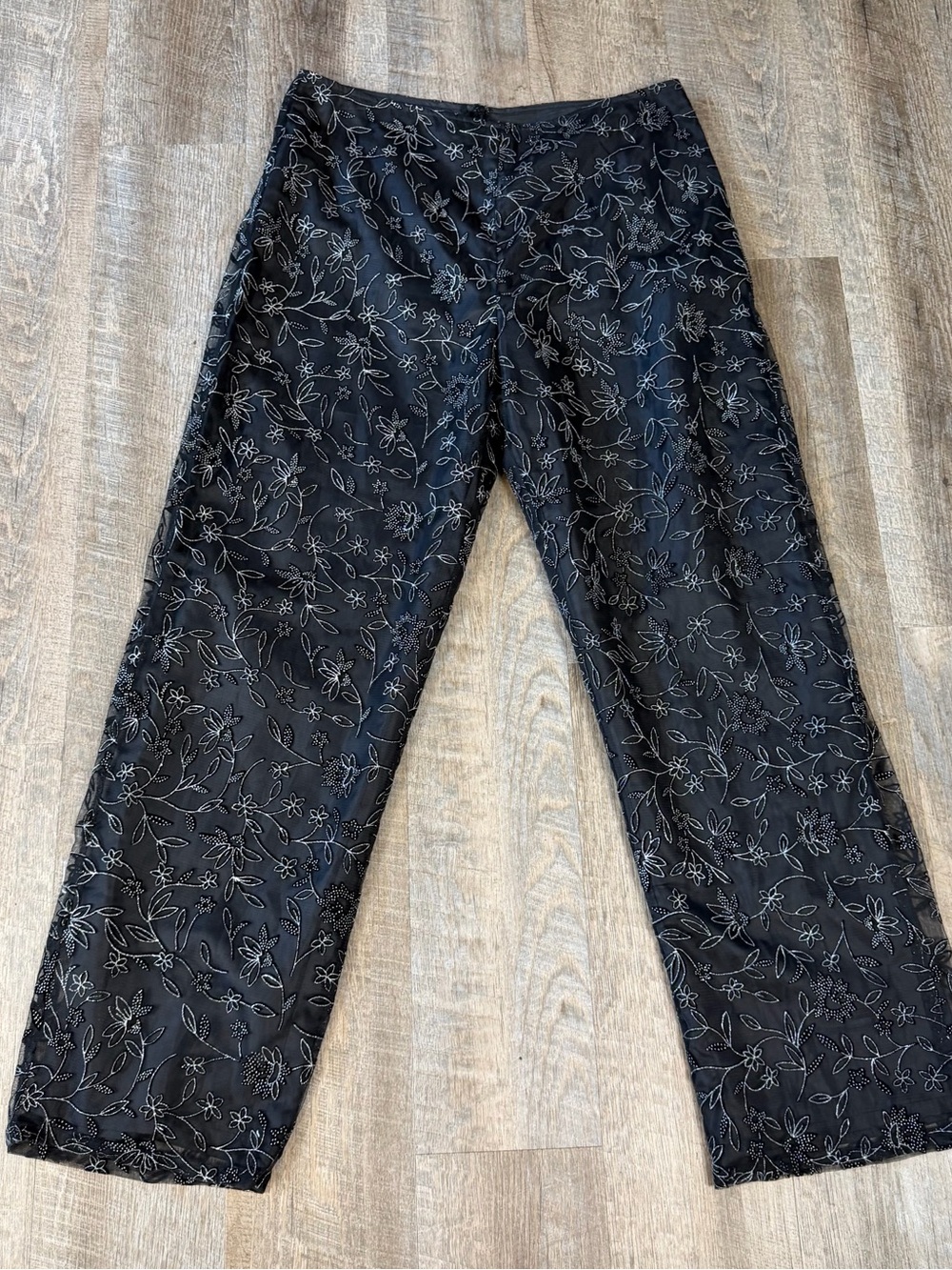 Ronni Nicole by Ouida Black Sparkle Floral Evening Pants L Party Cocktail Glam